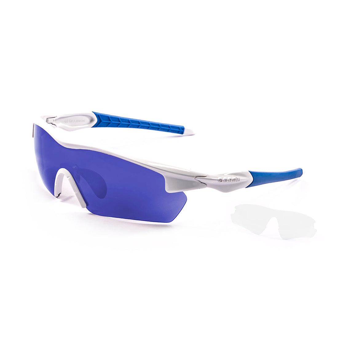 Ocean Tour half-frame cycling sunglasses in white with blue revo lens