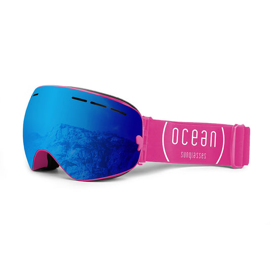 Ocean Cervino ski goggles with blue revo lens and pink strap